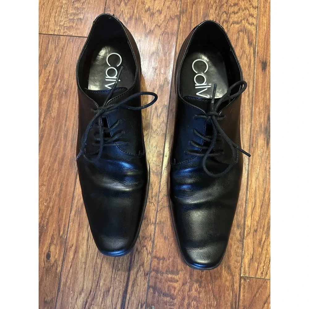 Calvin Klein‎ Mens Black Leather Oxford Dress Shoes Size 12